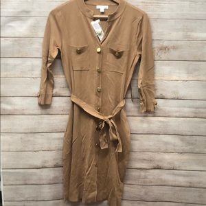 Tan 3/4 Sleeve NY&Co Sweater Dress, Size XS, NWT